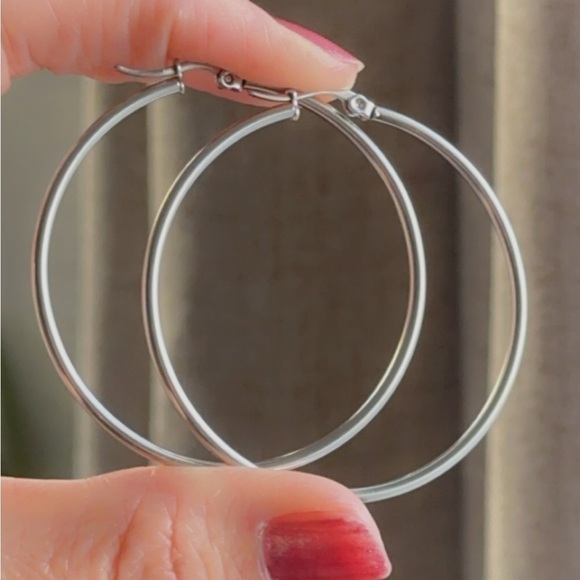 Stainless Steel Non Tarnish Classic Hoop Earrings 50mm - Picture 11 of 12